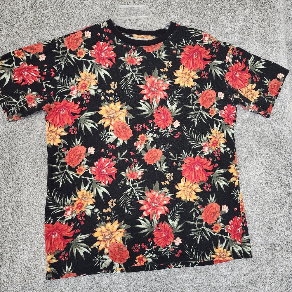 Original Use Shirt Mens Medium Black Tropical Floral Boxy Fit Allover Print